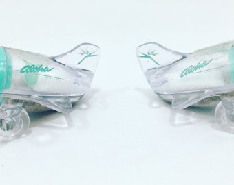 Vintage collectible &quot;Aloha Airlines&quot; Salt and Pepper Shaker; Aqua salt & pepper vintage shakers; Aloha Airlines; Travel gift