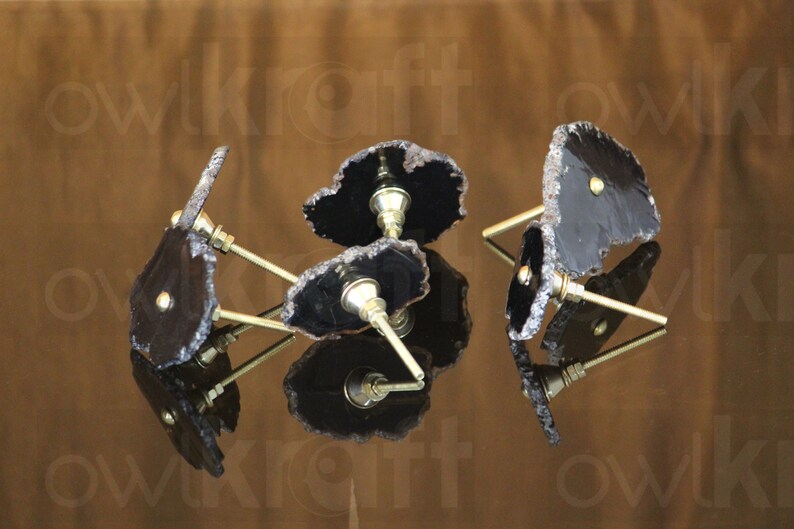 unique cabinet knobs drawer nobs pullsPrice for 1 knob M\u00f6belkn\u00f6pfe Pure black agate stone knobs with natural edges