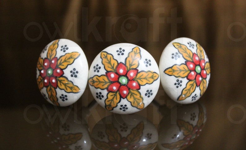 Set Of 6 Crimson Red 1 Inch Diameter Ceramic Knobs Cabinet Dresser