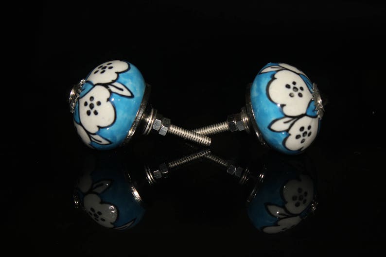 Blue /& white leaf design Ceramic Knob blue base Handpainted Cabinet Knob Cupboards and Dresser Drawers Knob OHK0071 Price is for 1 knob