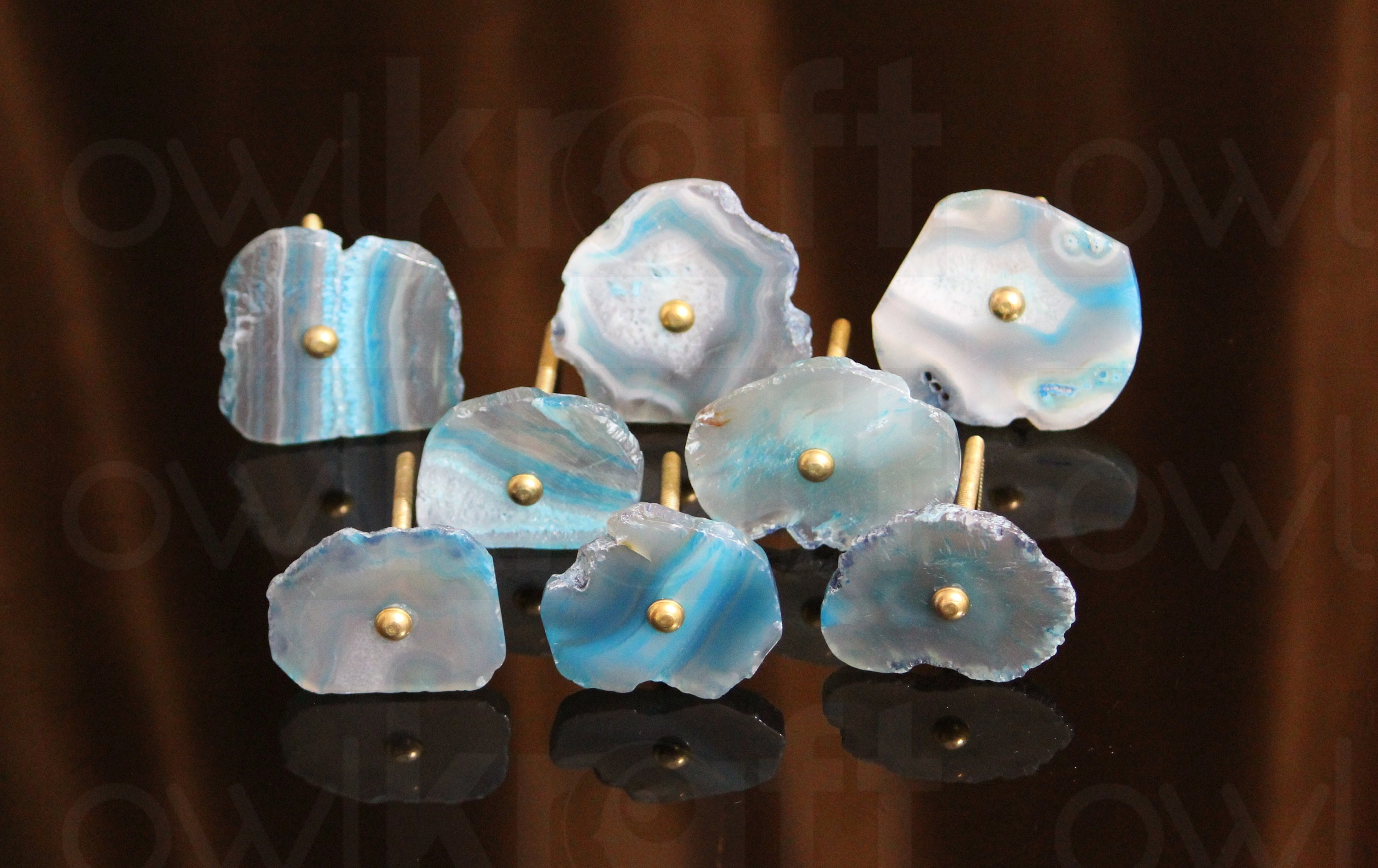 Soothing sea blue agate stone knobs with natural edges Etsy