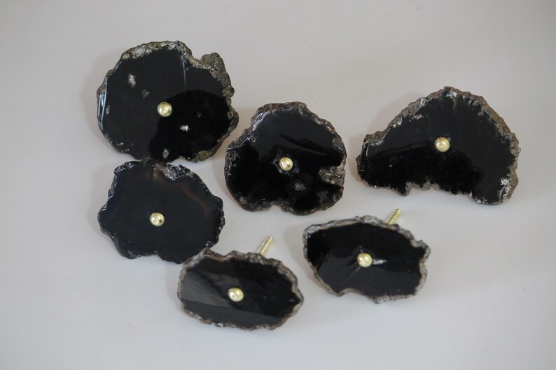 unique cabinet knobs drawer nobs pullsPrice for 1 knob M\u00f6belkn\u00f6pfe Pure black agate stone knobs with natural edges