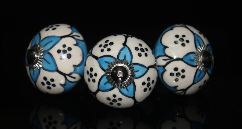 Blue /& white leaf design Ceramic Knob blue base Handpainted Cabinet Knob Cupboards and Dresser Drawers Knob OHK0071 Price is for 1 knob