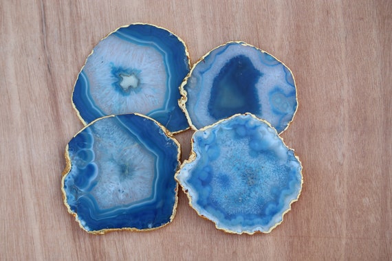 Agate stone table coasters - decorative tea coasters - Blue table coasters - dessous de verre - Tischuntersetzer - Untersetzer - Price for 1