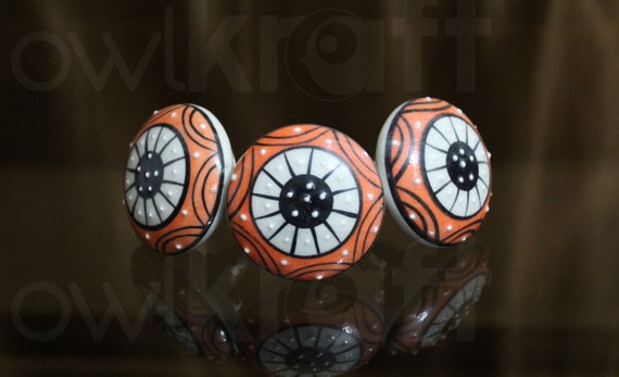 Set Of 6 Crimson Red 1 Inch Diameter Ceramic Knobs Cabinet Dresser