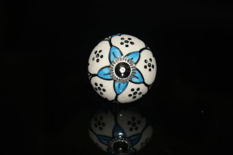 Blue /& white leaf design Ceramic Knob blue base Handpainted Cabinet Knob Cupboards and Dresser Drawers Knob OHK0071 Price is for 1 knob