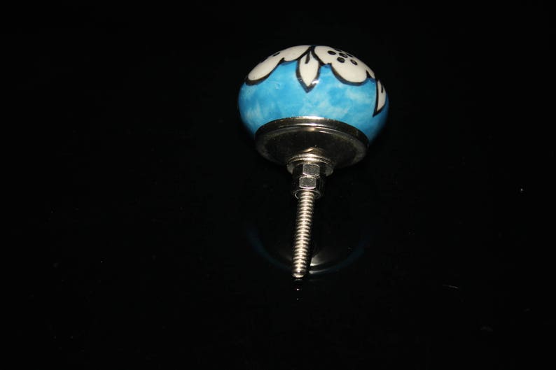Blue /& white leaf design Ceramic Knob blue base Handpainted Cabinet Knob Cupboards and Dresser Drawers Knob OHK0071 Price is for 1 knob