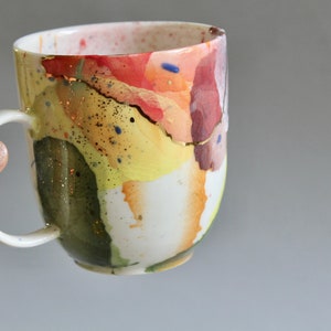 Coffee lovers cup, Rainbow colors porcelain mug, Light bright colorful cup, handmade pottery, watercolor painting on ceramic image 1