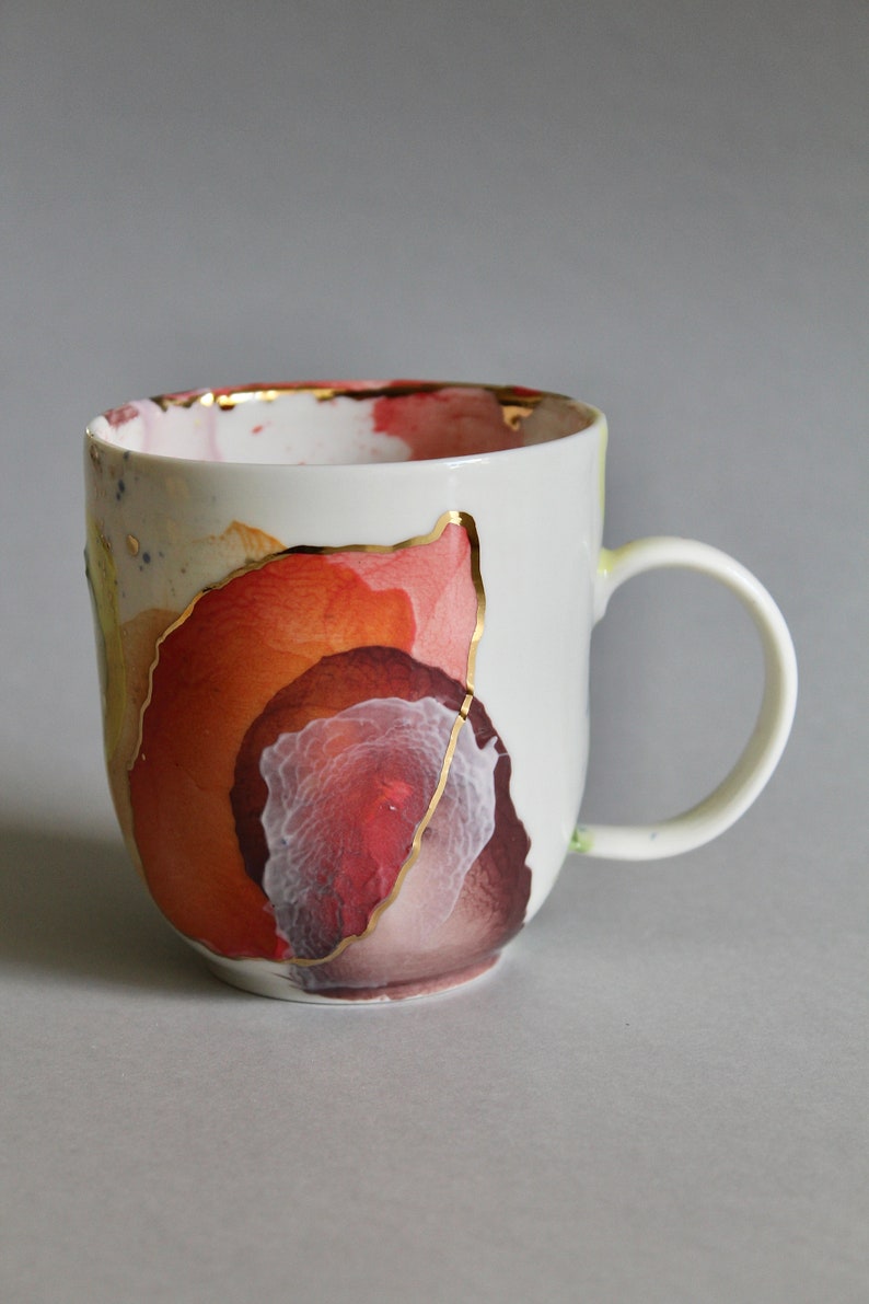 Coffee lovers cup, Rainbow colors porcelain mug, Light bright colorful cup, handmade pottery, watercolor painting on ceramic image 2