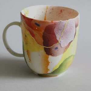 Coffee lovers cup, Rainbow colors porcelain mug, Light bright colorful cup, handmade pottery, watercolor painting on ceramic image 5