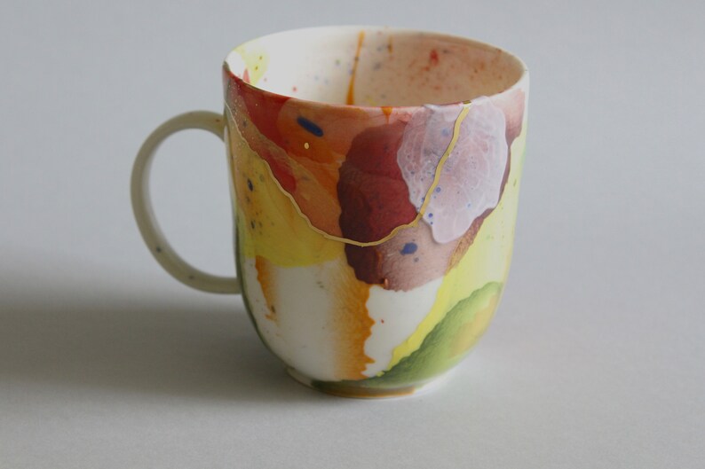 Coffee lovers cup, Rainbow colors porcelain mug, Light bright colorful cup, handmade pottery, watercolor painting on ceramic image 5