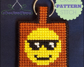 Emoji Key Chain ~ Face With Sunglasses ~ Cross Stitch Pattern ~ Instant PDF download