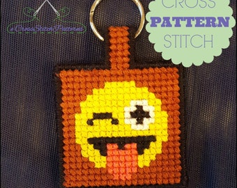 Emoji Key Chain ~ Winking Eye and Sticking Out Tongue ~ Cross Stitch Pattern ~ Instant PDF download