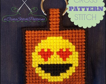 Emoji Key Chain ~ Smiling Face and Heart-Shaped Eyes ~ Cross Stitch Pattern ~ Instant PDF download