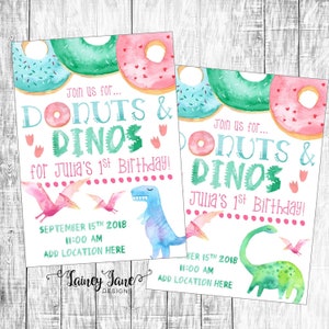 Birthday Invitation, Dinosaur Party Invitation,Dino Invitation, Dinosaur Birthday Party Invitation, Dino and Donut Birthday, Dinos & Donuts image 7