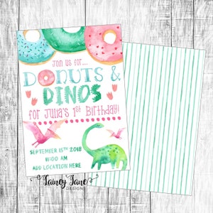Birthday Invitation, Dinosaur Party Invitation,Dino Invitation, Dinosaur Birthday Party Invitation, Dino and Donut Birthday, Dinos & Donuts image 3