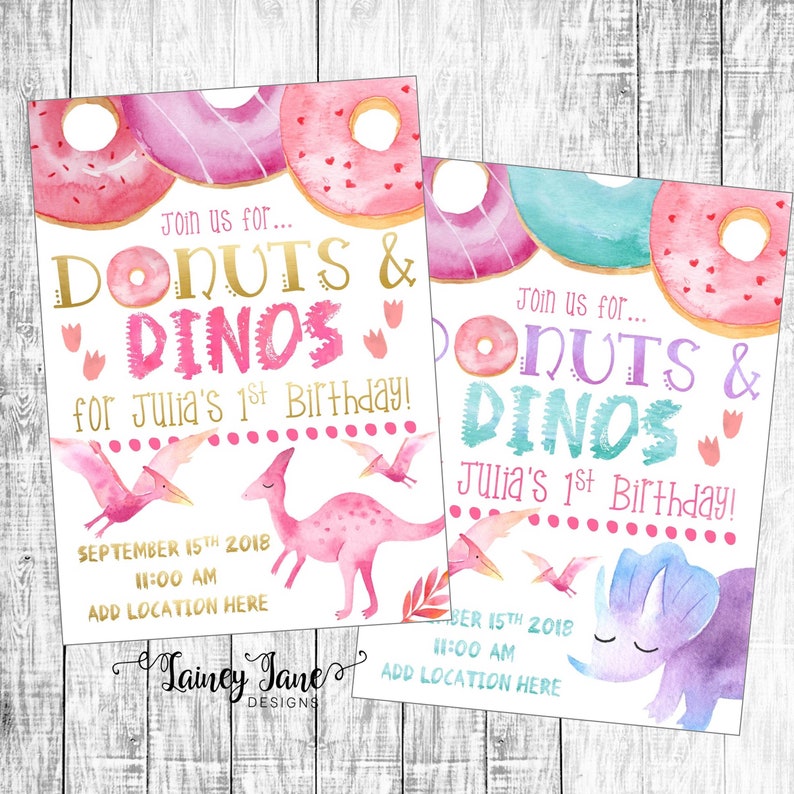 Birthday Invitation, Dinosaur Party Invitation,Dino Invitation, Dinosaur Birthday Party Invitation, Dino and Donut Birthday, Dinos & Donuts image 6