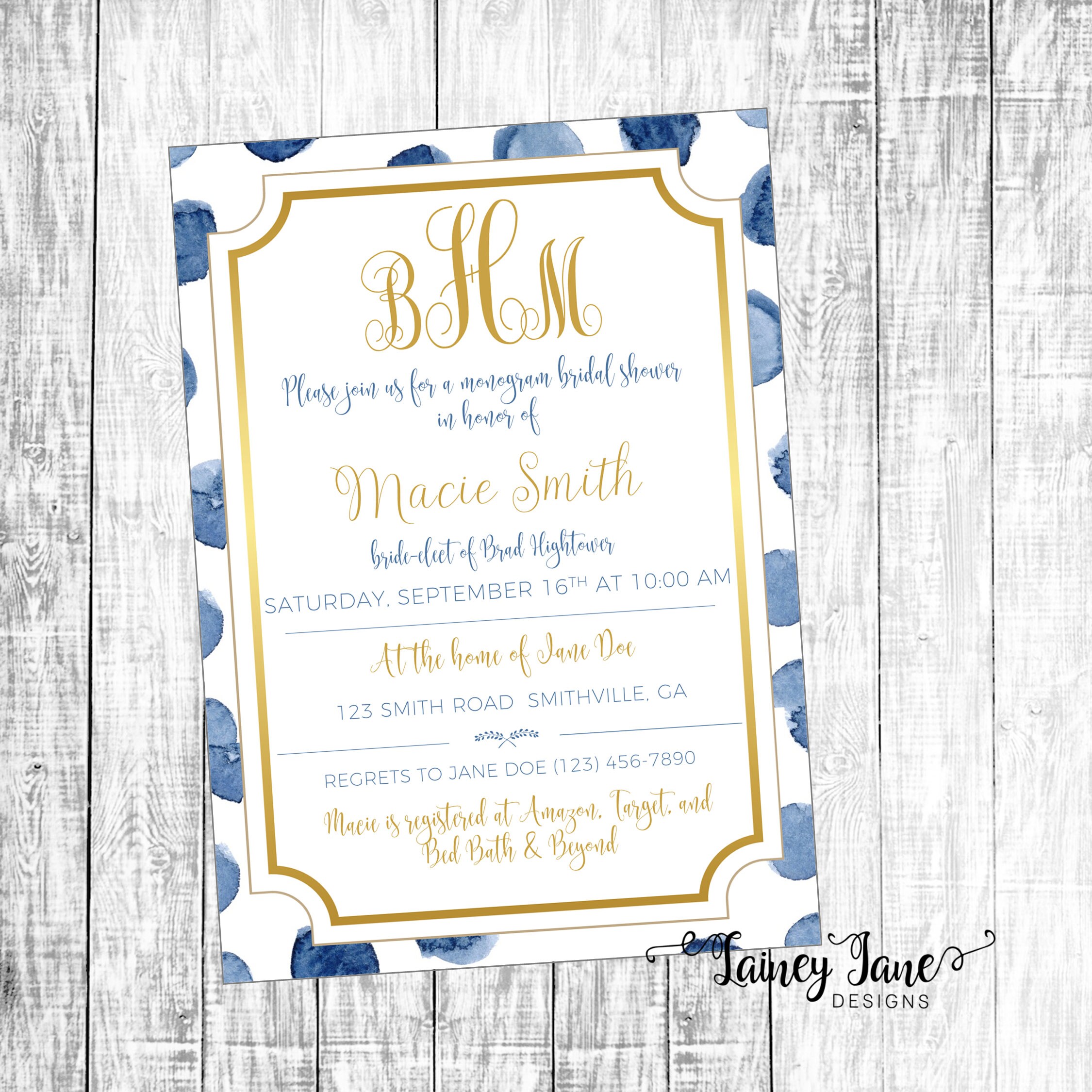 Bridal Invitation Blue and White Bridal Shower Invitation Etsy