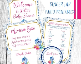 Bridal Printables, Ginger Jar Printables, Blue and White Printables, What's In Your Purse Game, Mimosa Bar Sign, Ginger Jar Invitation