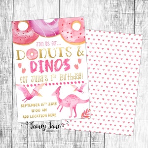 Birthday Invitation, Dinosaur Party Invitation,Dino Invitation, Dinosaur Birthday Party Invitation, Dino and Donut Birthday, Dinos & Donuts image 5