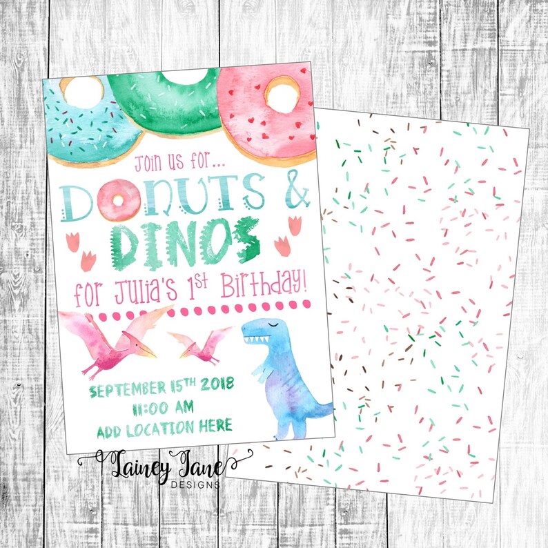 Birthday Invitation, Dinosaur Party Invitation,Dino Invitation, Dinosaur Birthday Party Invitation, Dino and Donut Birthday, Dinos & Donuts image 4