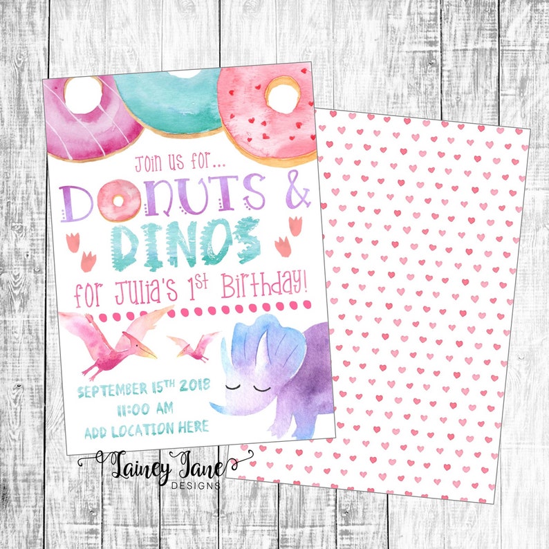 Birthday Invitation, Dinosaur Party Invitation,Dino Invitation, Dinosaur Birthday Party Invitation, Dino and Donut Birthday, Dinos & Donuts image 2