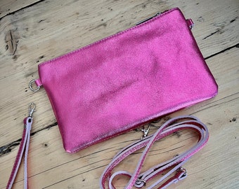 Pink Metallic Disco Glitter Clutch or Cross Body Bag