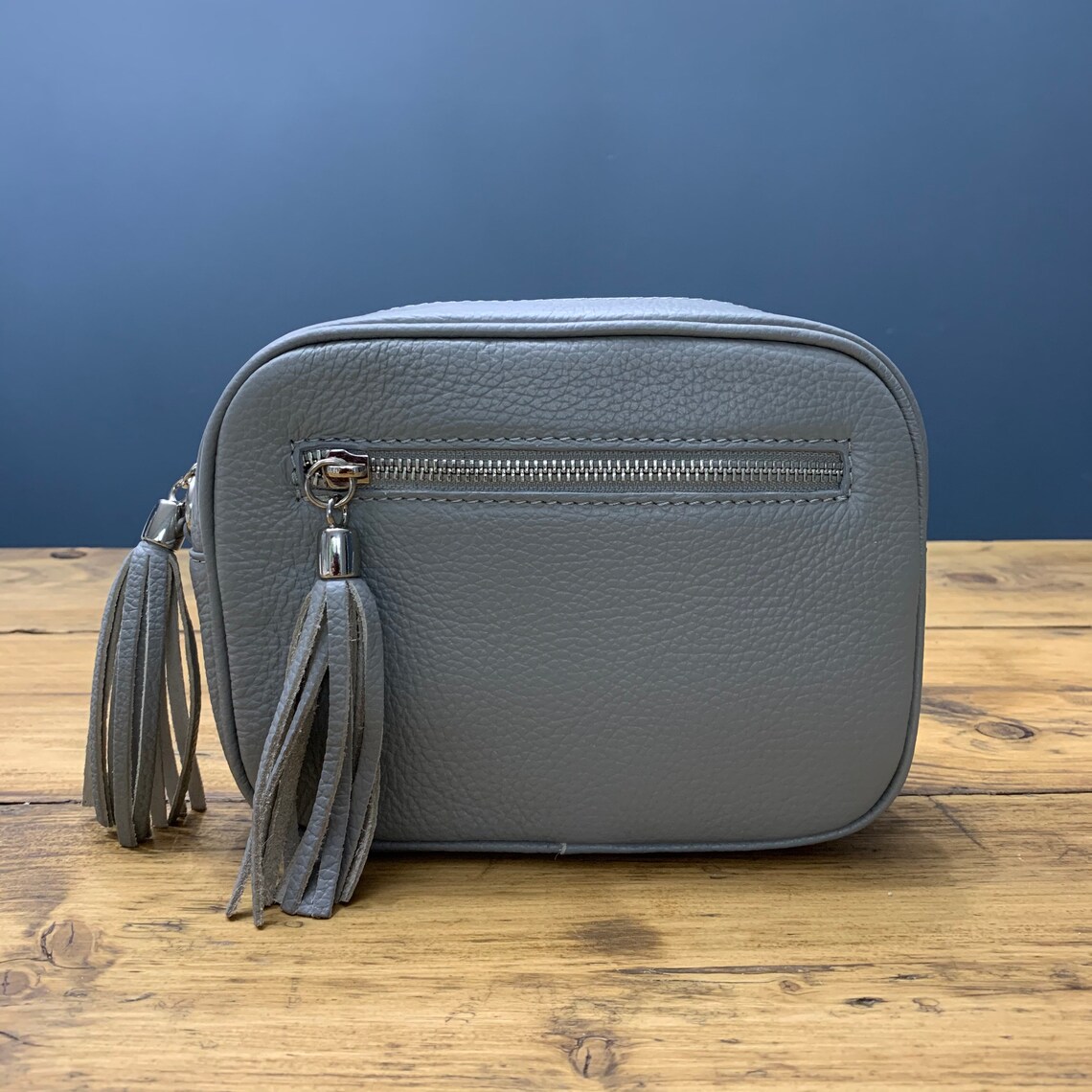 Dove Grey Leather Crossbody Bag with Strap Etsy