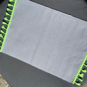 2 x Light Grey and Neon Yellow Tassel Placemat