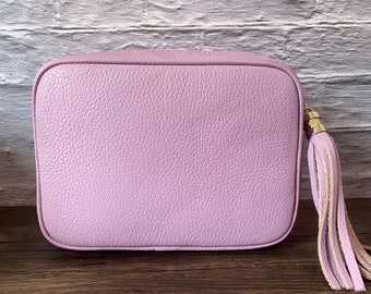 Lilac Leather Crossbody Bag with Strap