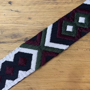 Handmade Oxblood, Forest Green and Black 50mm adjustable guitar style bag strap