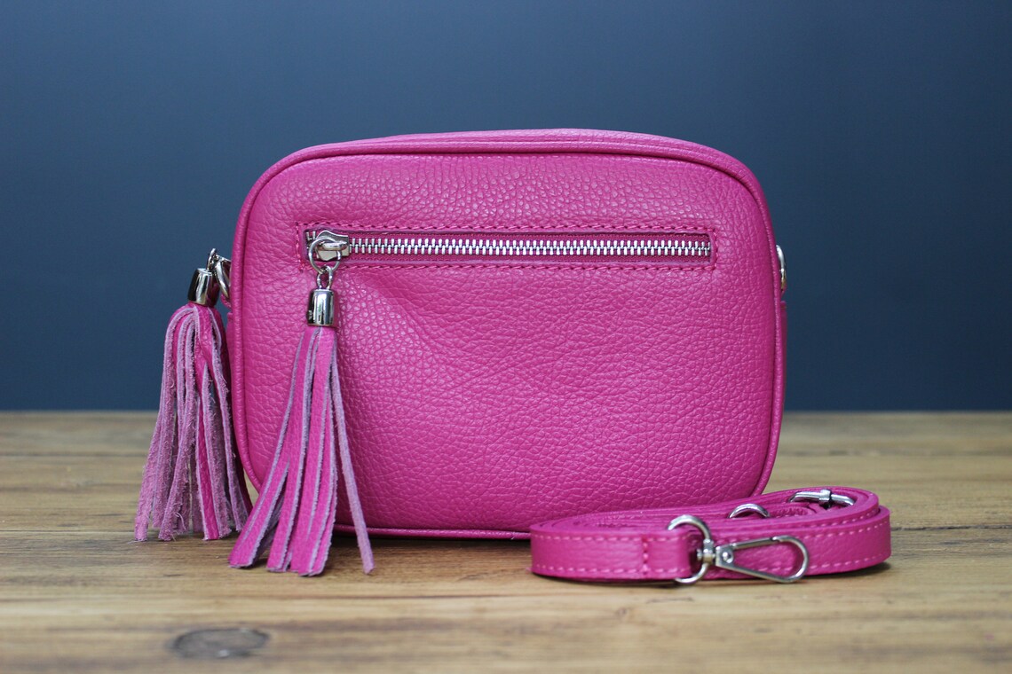 Pink Leather Crossbody Bag with Strap Etsy