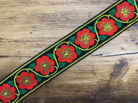 Handmade Orange Floral 50mm Adjustable Guitar Style Bag Strap