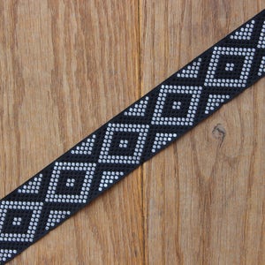 Handmade Black & Silver Geometric 35mm adjustable guitar style bag strap