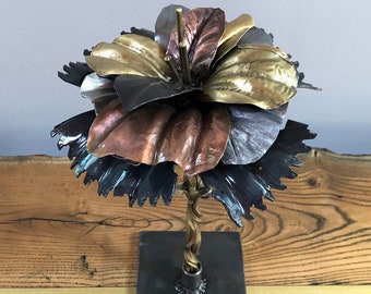 Hand forged everlasting flower / Steel, brass & copper flower / Metal Flower / Everlasting Flower / Gift for him / Gift for her