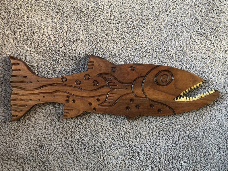 Carved Wood Fish / Fish Wall Art With Brass Teeth / Beach Wall Etsy