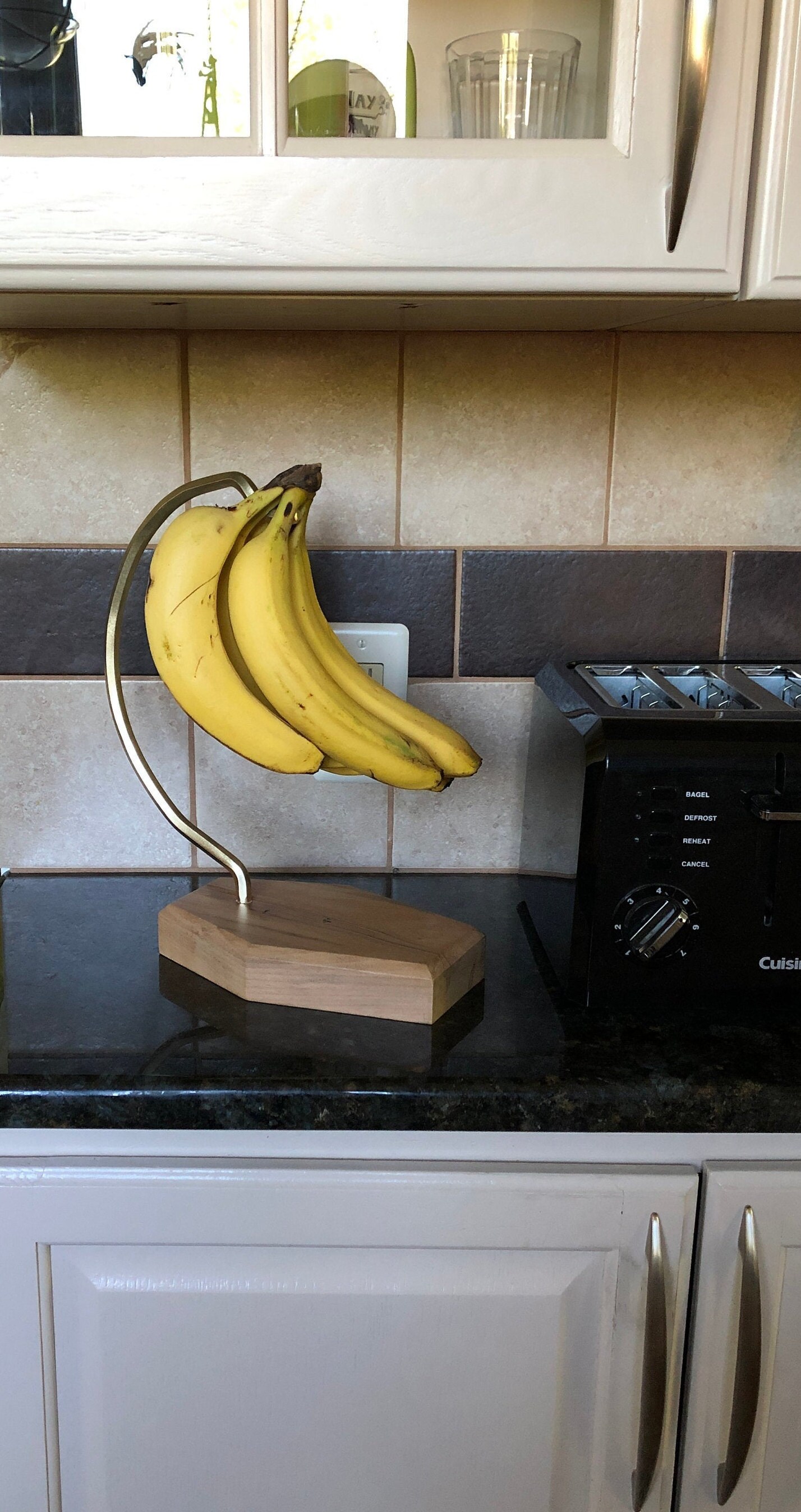 Hexagonal brass Banana Hanger on solid Maple hardwood base Etsy