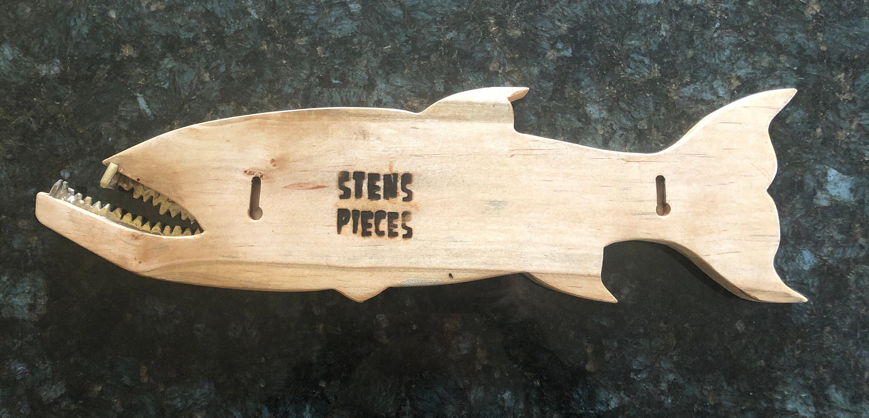 Carved wood fish wall art with brass teeth Etsy