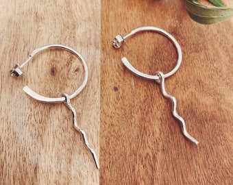 Silver Hoops with Swinging Squiggle