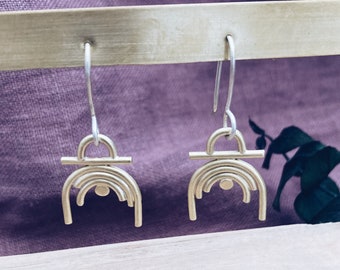 Dangly Brass Arch Earrings - Solid Brass Srxh Earrings - Gold Brass Rainbow Earrings - Gild Rainbow Earrings- Dangly Arch Earrings