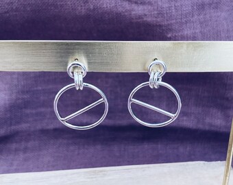 Silver Semi Circle Geometric Drop Earrings - Silver Circles - Geometric Circle Earrings - Dangly Circle Earrings Silver