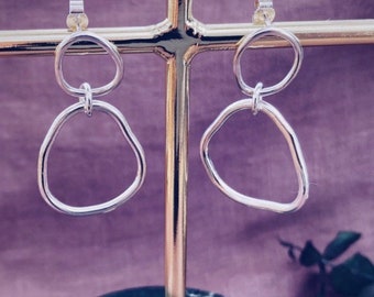 Organic Freeform Silver Hoop Earrings - Irregular Hoop Silver Earrings - Big Silver Hoop Earrings - Freeform Hoops