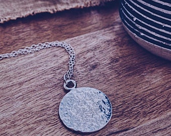 Sterling Silver Full Moon Necklace - Moon Pendant