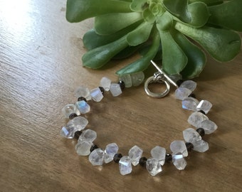 Moonstone Bracelet, Moonstone and Smoky Quartz Bracelet,  Moonstone Bead Bracelet