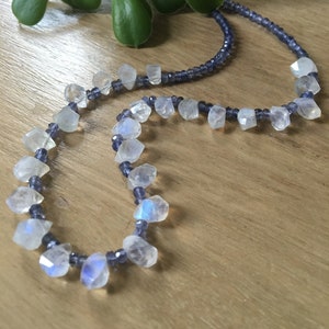 Moonstone Necklace, Moonstone and Iolite Necklace, Moonstone Bead Necklace, Iolite Necklace