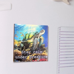 Stay Calm Under Pressure Inspirational Fridge Magnets, Turtle Decor, Refrigerator Magnet, Office Magnet, Turtle Magnet, 3x3 Inch