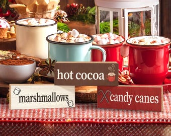 Hot Cocoa Bar Station, Hot Chocolate Bar Decor, 3pc Mini Wood Blocks, Christmas Decorations, Tiered Tray Decor, Christmas Decor, Cocoa Decor