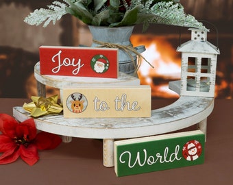 Joy to the World 3pc Wooden Block Set, Christmas Decor, Christmas Signs, Christmas Decorations, Christmas Tiered Tray Decor