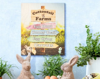 Cottontail Farms Easter Sign, Easter Decorations, Egg Hunt Bunny Trail, Farmhouse Easter Decor, Wooden Sign