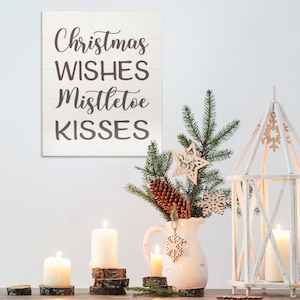 Christmas Wishes Mistletoe Kisses Sign, Christmas Decorations, Cute Christmas Decor, Holiday Decor, Mistletoe Sign